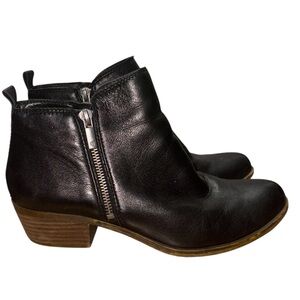 LUCKY BRAND Basel Double Zip Black Leather Ankle Booties Size 8.5-- Soft Leather